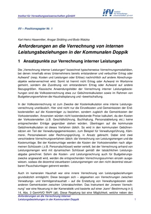 Titelseite: Anforderungen an die Verrechnung von internen Leistungsbeziehungen in der Kommunalen Doppik