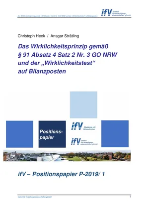 Titelseite: Das Wirklichkeitsprinzip gemäß § 91 Absatz 4 Satz 2 Nr. 3 GO NRW und der „Wirklichkeitstest“ auf Bilanzposten