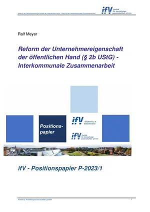 Titelseite: Reform der Unternehmereigenschaft der öffentlichen Hand (§2b UStG) – Interkommunale Zusammenarbeit
