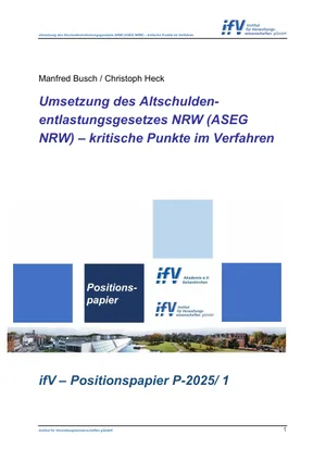 Titelseite: Umsetzung des Alschuldenentlastungsgesetzes NRW (ASEG NRW) – kritische Punkte im Verfahren